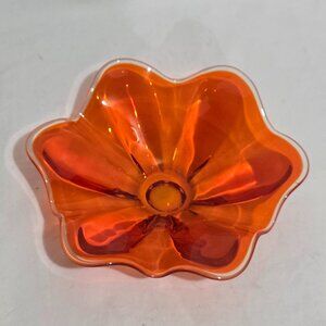 Viking Epic 6 Petal Persimmon Orange Clear Shallow Bowl - 8 1/2" x 2 1/4"